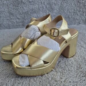 Seychelles‎ Gold Leather Platform Block Heel Sandals Size 7.5 Women's NEW